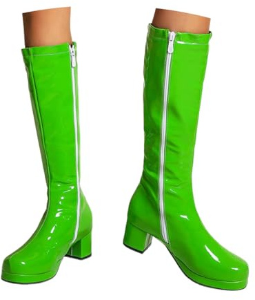 Generisch Botas de mujer con puntera cuadrada y cremallera lateral, tacón de bloque hasta la rodilla, verde, 44 EU