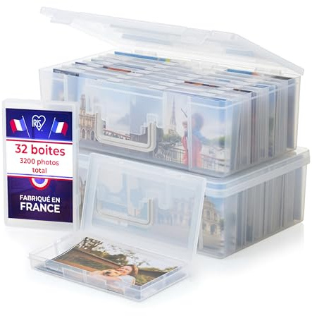 Iris Ohyama, 2er-Set Fotobox mit 16 Innenboxen jeweils, Fassungsvermögen 2560 Fotos (80 per Innerbox), Stapelbar mit Griff und sicherem Verschluss, BPA-frei, Fotobox Aufbewahrungsbox, KP-XLPHO16