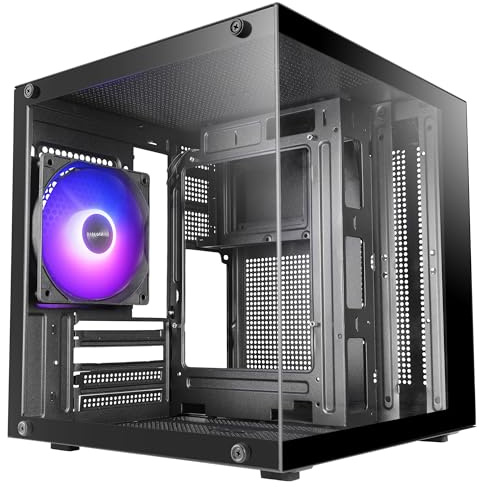 Mars Gaming MC-CUBE, MicroATX PC-Fodral, Ultrakompakt Kubformat, Panoramatiskt Härdat Glas, ARGB 120mm Bakfläkt, Stöd för Vätskekylning upp till 120mm, Minitorn med USB-C, Svart