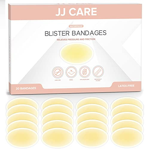JJ CARE Blister Bandages [Pack of 20], Heel Blister Pads, Sterile Blister Cushions, Waterproof Blister Pads for Feet, Hydrocolloid Blister Bandage, Blister Plaster for Healing and Prevention