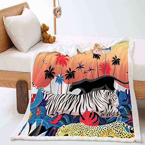 LNXSESN Kuscheldecke Tiger-Leoparden-Baum Decke Flanell Lammwolle Fleecedecke Doppelseitiges Design Decken Kuscheldecke Flauschig Weich Sofadecke Pflegeleicht Blanket Felldecke 180x200cm