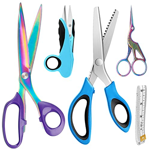 Asdirne Nähbündel, scharfe Edelstahlklinge, bequemer Griff, inklusive Stoffschere, Zackenschere, Stickschere, Fadenschere und Maßband, 5 Stück, tolle Nähpartner