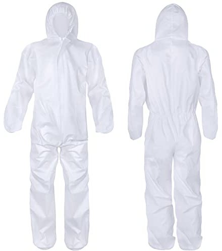 Geiserailie 50 Pack Disposable Coveralls with Hood Protective Heavy Duty Full Body Paint Hazmat Suit for Men and Women(XL)