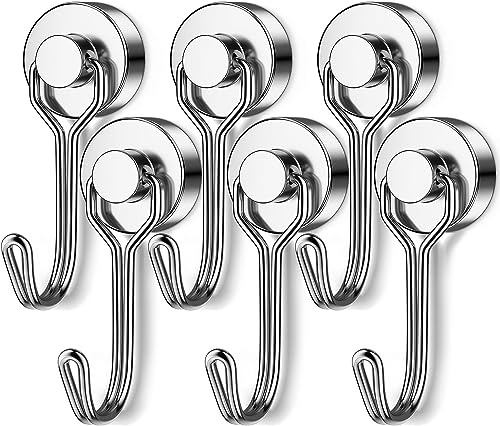 Grtard 6 Pack Magnetic Hooks 25Lbs Neodymium Magnet with Hooks, Magnets with Hooks, Strong Swivel Magnetic Hooks for Hanging