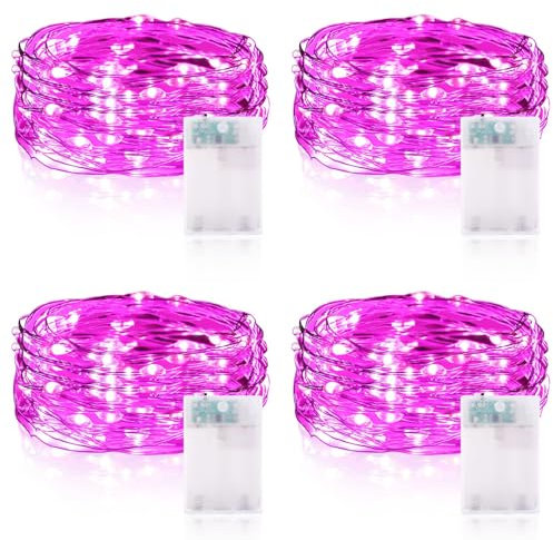Vacoulery Lucine Led Decorative a Batteria 3 Metri 9.85FT 30LED Luci Stringa Led a Batteria Ghirlanda Luminosa Interni Esterni per Natale Casa Feste (4 Pezzi, Rosa)