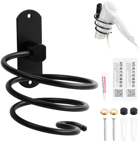Daelesr Porta Asciugacapelli da Parete, Porta Phon da Muro con Viti, Alluminio Supporto per Asciugacapelli da Bagno, con Colla e Viti Senza Perforazione, Appendi phon Adesivo per Toilette