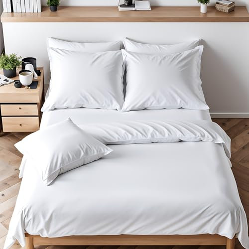 Cozyor Bettwäsche 200x200 allergikergeeignet, weich mit robustem Reißverschluss, Mikrofaser, 1x Deckenbezug + 2X Kissenbezug 40x80 cm, 3-teilig, weiß Purity