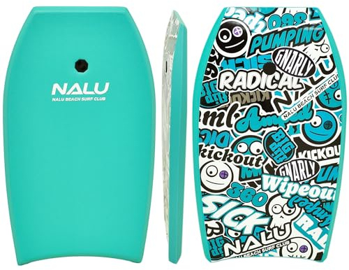 Nalu Bodyboard with Leash 33/41 Body Board with Crescent Tail and XPE Core (Teal, 33)