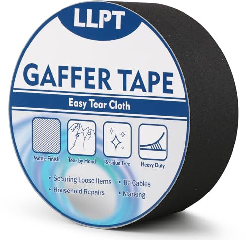LLPT Cinta Adhesiva Negra Resistente | Cinta de Aluminio Negro |Cinta de Tela Resistente,Adhesiva e Impermeable | Para Reparar,Fijar,Reforzar y Sellar (PGT532P1BK) | 50 mm x 32 m