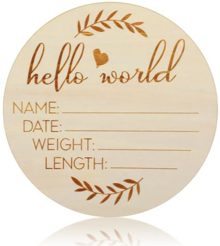 Tyqour Meilensteinkarten Baby Holz, Hallo World Meilenstein Baby Announcement Sign, Doppelseitig Neugeborenen Holz Schild Geburtsanzeige Schilder für Krankenhaus Foto Babyparty