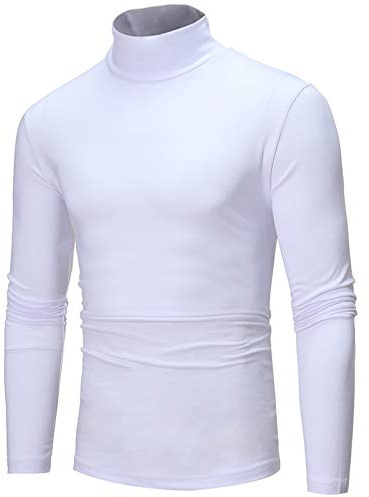Mens Thermal Baselayer T Shirt Top Cotton Sweater Roll Neck Undershirt Thermal Pullover Top Mens Turtleneck Long Sleeve Shirts Slim Fit Thermal for Men Basic Lightweight Winter Warm (White, L)