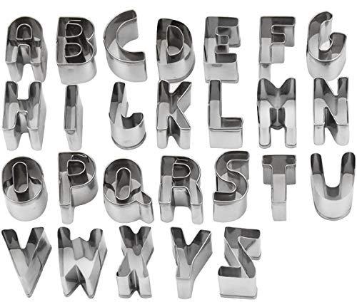 Duronge Lot de 26 emporte-pièces en acier inoxydable Forme de lettre Petit tampon à biscuits Fournitures de cuisine pour fondant, gâteau, pâte à toast et pâte à pain