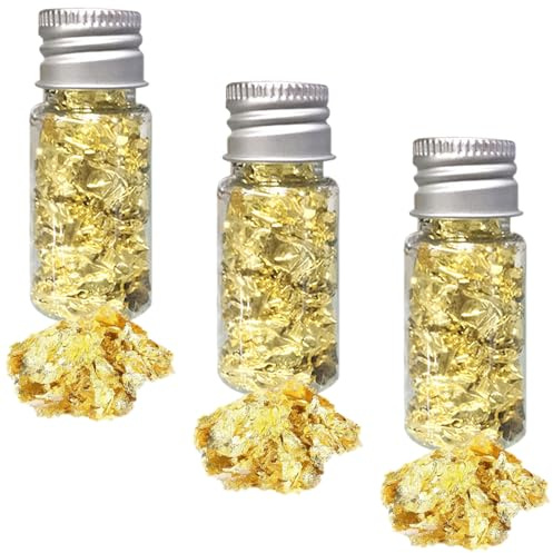 Fiocchi di Foglia d'oro, 3 Pieces Bottiglie in Lamina d'oro per Uso Alimentare, Carta Color Oro, Decorazione per Torte e cioccolatini, Foglia d'oro