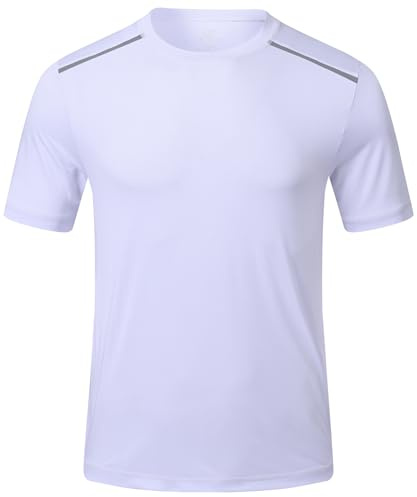 Huayuzh Mens Swimming T Shirt UPF 50+ Rash Guards Watersport Quick Dry Short Sleeve Surfing Running Sports Rash Vest Top White M
