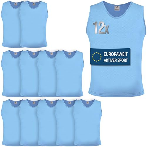 OMKA Trainingsleibchen 12er Set – Markierungshemden Fußball, Teamsport, Training, Sportverein, Schulsport, Jogging, Hockey, Handball, Basketball für Herren, Damen & Kinder, Hellblau, Senior (L)