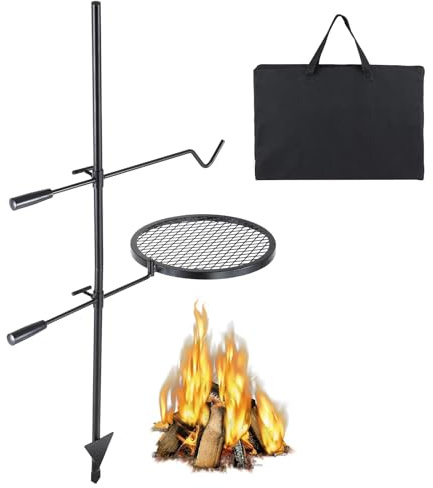 INXXCOROO Swivel Campfire Grill, Fire Pit Grill Grate over Fire Pits, Heavy Duty Steel Grill Grates,360° Adjustable Open Fire Outdoor Cooking Equipment,Portable Camp Fire Racks for Camping Outdoor BBQ