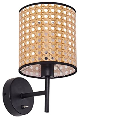 Ruiseawing Boys Room Decor Iron + Rattan Wall Lamp with Woven Rattan Shade E27 Light Source for Living Room Bedroom Stairs and Bedside Modern Lighting Fixture