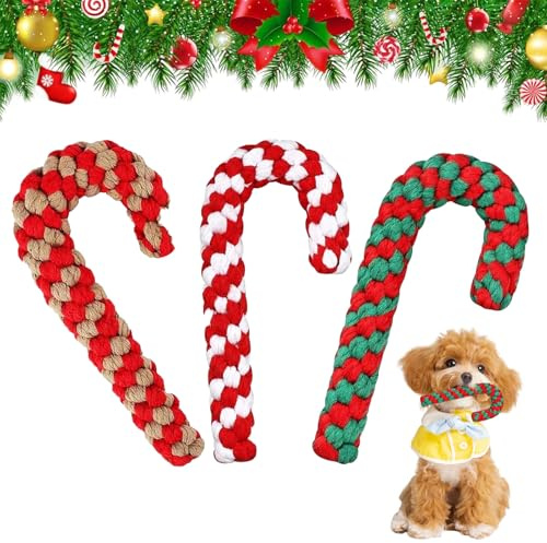 KOMEIYL 3pcs Giocattolo Bastoncini Zucchero Canis, Giocattolo da Masticare Cani Natale, Corda per Cani Bastoncini di Zucchero, Applica a Allevia Prurito alle Gengive e Aiuta Pulire Denti