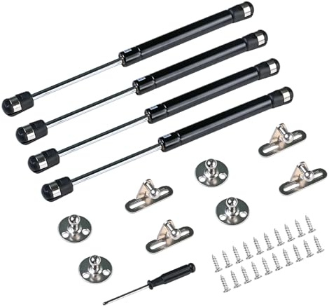 Lot de 4 Verin a Gaz, Verin Hydraulique 200N con un Piccolo Cacciavite, Vérin Meuble Ressort Amortisseurs à Gaz, Tige Pneumatique Télescopique, Meuble de Cuisine Charnière de Porte, Noir