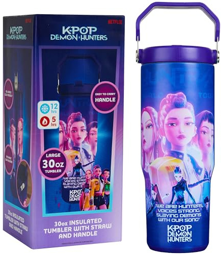 KPop Demon Hunters Ufficiale Bicchieri Termici 850ml, Borraccia Termica con Manico e Paglia, Prova di Perdite, Acciaio Inossidabile per Calde e Fredde