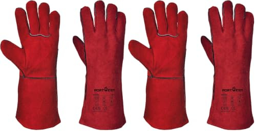Portwest Welders Gauntlet, Color: Red, Size: XL, A500RERXL (Pack of 2)