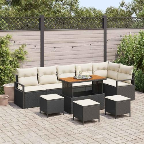 Frdhee Sala da giardino, lounge, divano lounge, divano lounge, divano da giardino, set da 10 pezzi, nero e crema, 110 x 55 x 71 cm, per giardino, terrazza, piscina