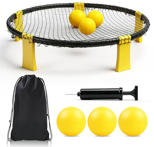 Haoutdory Set Roundnet con 3 Palline,Rete,Pompa e Borsa,Gioco Portatile in PVC per Spiaggia,Giardino,Parco e Prato,Sport Estivo per Bambini e Adulti all’Aperto