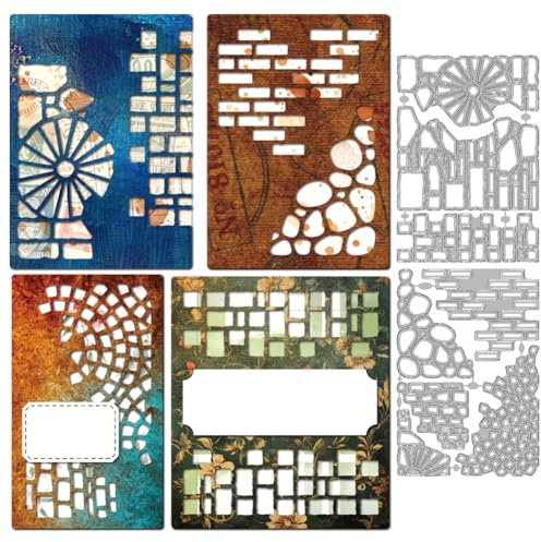 MAYJOYDIY Matrices de Découpe Métallique pour Fond Ajouré Mur Briques Gabarits de Gaufrage Rouille Grille Carrée Modèle de Découpe pour Création de Cartes Scrapbooking Album Décor