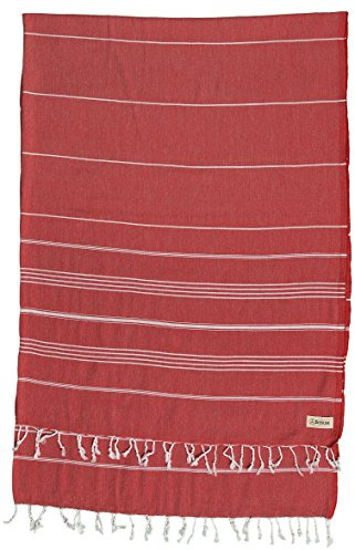 Bersuse Towels Anatolia XL Beach Blanket Throw Blanket Turkish Towel 100% Cotton Extra-Large Quick-Dry Lightweight Premium Peshtemal Towel - 61x82 Inches, Red