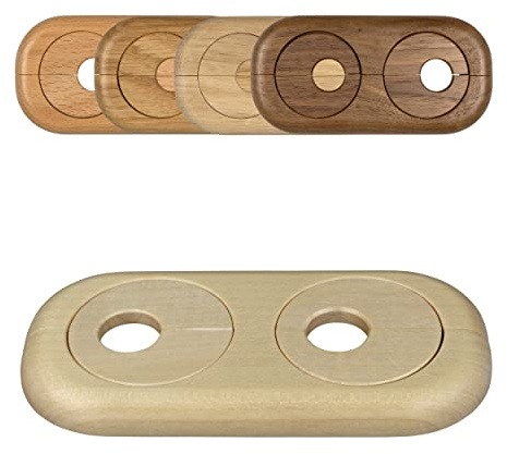 FUX 5 Stück Doppel Heizungsrohr Rosette, Rohrabstand variabel, 15mm - 22mm, Rohrabdeckung, Abdeckrosetten, Verkleidung, Heizkörper Rosetten, Holz, Parkett, Holzrosetten (19mm, Ahorn)