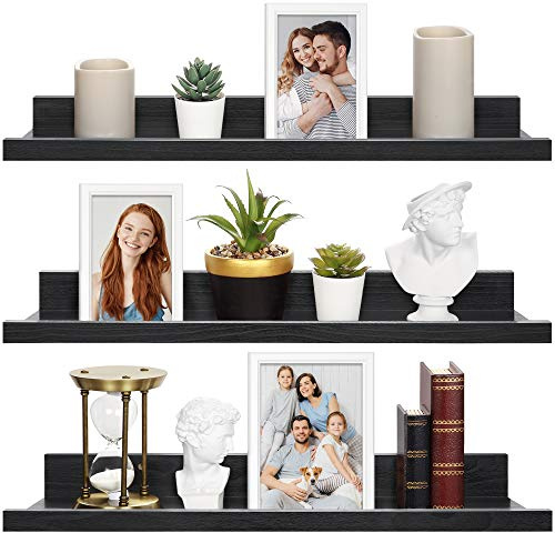 Icona Bay - 61 cm / 24 Inch Floating Shelves for Wall - Set of 3 in Ebony Black - Modern Rustic Style - Wall Mounted Display Shelves - Picture Ledges
