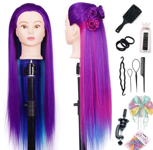 Trainingsköpfe Mannequin Kopf Haar Styling Manikin Kosmetologie Puppenkopf Synthetische Haar Frisierkopf Übungskopf Freie Klemme Exquisite Geschenke (Purple Four Colors)