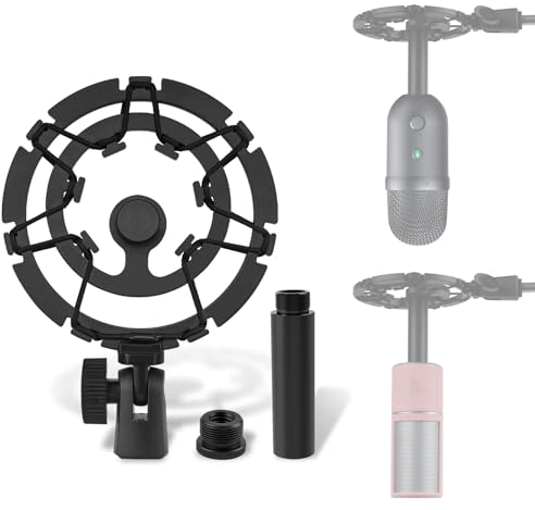 GEEKRIA for Creators Microphone Shock Mount Compatible with Razer Seiren X, V3, V3 Mini, V2 Pro, V2 X, Elite, Emote Mic Anti-Vibration Suspension Adapter Clamp Mic Holder Clip (Black)