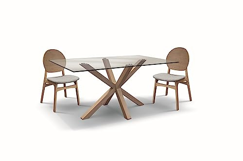 KONTE.DESIGN Tavolo SILVER LAKE in vetro trasparente e legno naturale, 160x90 cm