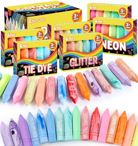 Ellinjan 36 Pcs Washable Sidewalk Chalks for Kids, Jumbo Washable Sidewalk Chalk in 18 Colors, Bulk Colored Chalk for Outdoor Art Play, Painting, Chalkboard & Playground, Gifts for Toddlers Boys Girls