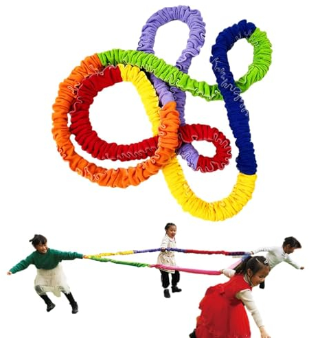 Regenbogen-Zugseil, farbiges Sport-Zugband, Vier-Richtungs-Design, elastisches Team-Band für Kinder, Farbsport, Regenbogenlaufen, sensorisches Training, Sportgeräte