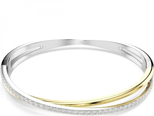 Swarovski Hyperbola Armreif, Weißes Armband in Elegantem Metallmix mit Strahlenden Kristallen im Rundschliff
