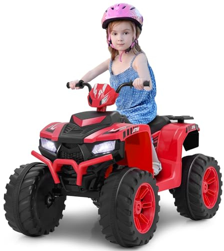 COSTWAY Quad Eléctrico para Niños 24V, ATV Eléctrico para Niños, 4 Ruedas con Conexión Inalámbrica, Música, Radio, Luces LED, Velocidad Alta, Baja y Arranque Suave, para Niños de 3-8 Años (Rojo)