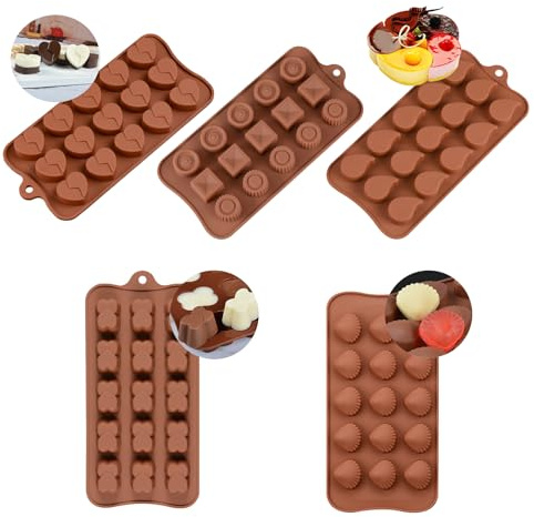 Melearch Stampi per Cioccolato, 5 Stampo per Tavoletta di Cioccolato Profonda, Vaschette per Cubetti di Ghiaccio, Teglie da Forno fai da te per Caramelle, Gelatine, Gommose, Dolci e Biscotti