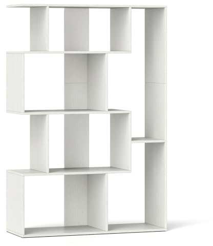 CASART Open-Back Geometric Bookshelf, Wooden Freestanding Bookcase with Anti-Toppling Devices, 6-Cube Display Shelf for Living Room Bedroom Office Study (White)