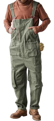 Oanviso Latzhose Overalls Herren Cargo Retro Jumpsuit Arbeitshose Loose Fit Latzanzug Multitaschen Arbeitslatzhosen für Handwerker, Schreiner und viele andere A Grün 3XL