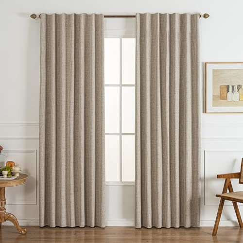 Gleantdeco 100% Verdunkelungsvorhänge 260 cm Länge leinen 2-TLG. Landhausvorhänge Wohnzimmer Dunkelheitsthermik Strukturierter Flachsleinen-Stoff Inkl. Haken & Ringen