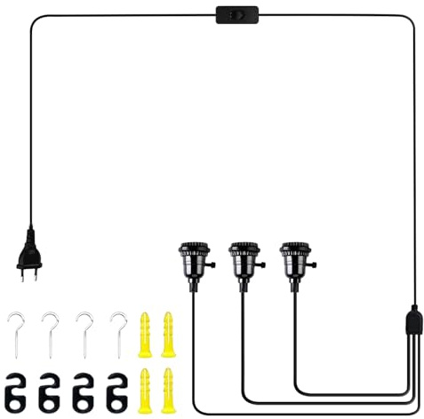 Lampada a sospensione con spina, interruttore a 3 luci, con interruttore, attacco E27 con cavo da 1,8 m, vintage, per sala da pranzo, camera da letto, loft, senza lampadina