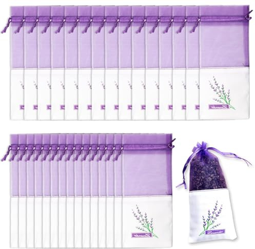 Arvoni 30 Pièces Sachet pour Lavande Vide avec Cordon, Réutilisables Sachet Vide pour Lavande à Remplir pour Tiroirs et Armoires