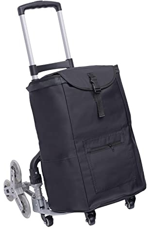 awolsrgiop Carro de la compra para escaleras plegable con 6 y 4 ruedas, altura ajustable, bolsa impermeable, capacidad de carga de 165 lbs/88 libras, color negro