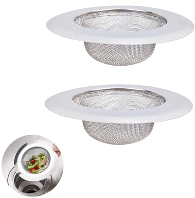 LifgWas 2 st diskbänksfilter i rostfritt stål, 11,5 cm - anti-lukt och anti-propp för kök och handfat - robust och lätt att rengöra avloppssil