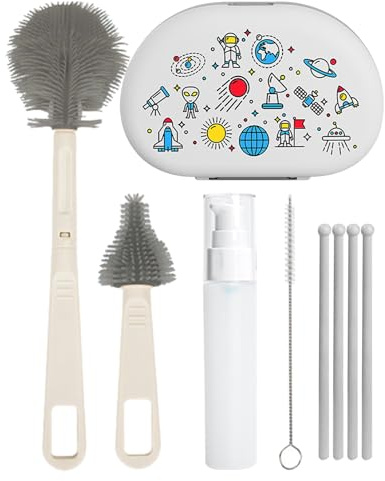 Baby Bottle Cleaning Brush Set - Brush with Drying Rack, Bottle Wash Kit for Baby Bottles, Cups, Pump Parts | Cleaning Brushes/Nipple and Straw Cleaner/Soap Dispenser/Drying Rack Feed