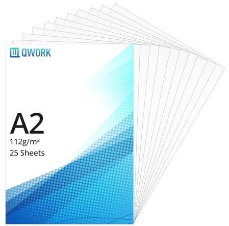 QWORK® Papel de Calco A2 112 g/m², 25 Hojas - Láminas de Papel Cebolla Transparente Compatible con Inyección de Tinta y Láser
