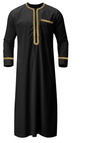 LouVasabuce Muslim Clothes For Men Islamic Clothing Umrah Arabic Thobe Kaftan (Black, XXXL)