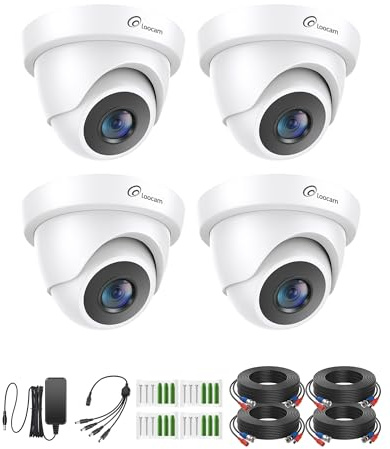 Loocam 4pcs 1080P Cámara de Vigilancia Exterior Domo Cámara de Seguridad, Visión Nocturna IR de 24 m, IP66 Resistente al Agua, para Sistemas DVR Analógicos 1080P HD-TVI